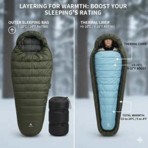 How to use a thermal liner inside a budget cold weather sleeping bag to increase the temperature rating.