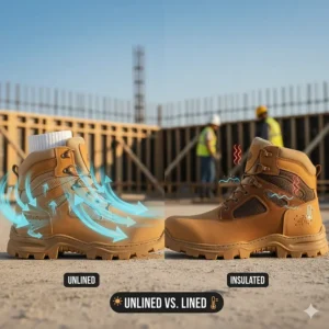 Side-by-side comparison of unlined leather boots versus insulated boots, showing why unlined versions are better for hot weather.