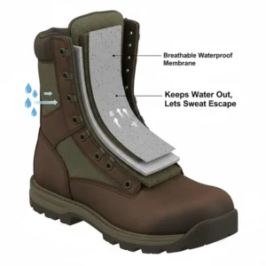Illustration of a breathable waterproof membrane used in military cold weather footwear.