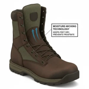 Illustration showing moisture-wicking technology that keeps feet dry in army cold weather boots.