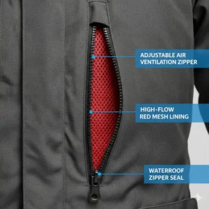 Illustration of adjustable air vents used for temperature regulation in winter riding gear.