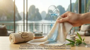 High-speed photography demonstrating the superior moisture-wicking ability of bamboo cooling fabric.