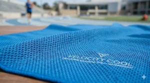 Close-up illustration of the breathable microfiber mesh used in oversized cooling towels for sports.