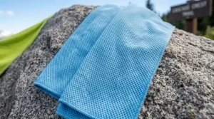 Close-up shot showing the breathable weave of a high-quality microfiber cooling towel.