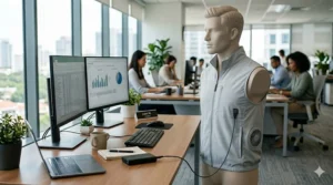 A lightweight USB cooling vest in a neutral color suitable for business casual office environments.