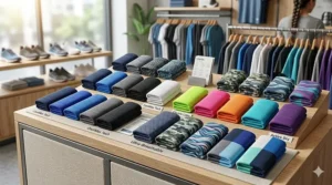 An apparel lineup showing a variety of stylish colors and patterns available for athletic cooling wristbands for sports.