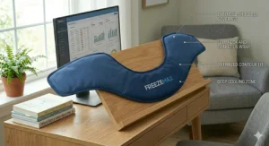 An illustration showing the full coverage of a top rated reusable gel pack extending from the neck across the upper shoulders.