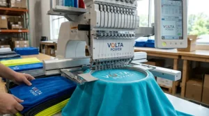 Close-up of high-quality logo embroidery on a moisture-wicking cooling scarf for brand promotion.