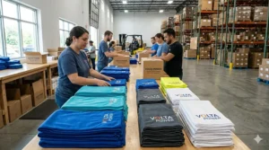 Multiple rows of vibrant cooling neck wraps in various colors available for wholesale purchase.