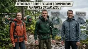 Infographic comparing features of budget-friendly Gore-Tex rain jackets