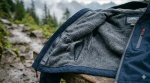 Internal view showing the soft fleece lining inside a men’s winter jacket.