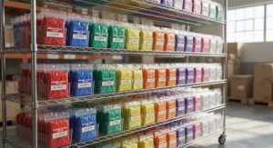 A variety of colorful emergency rain ponchos available for bulk purchase.