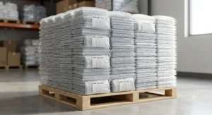 A stack of clear, lightweight disposable emergency rain ponchos sold in bulk.