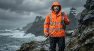Heavy duty high visibility rain jacket designed for extreme weather conditions
