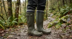 Wide calf wellington boots women featuring an adjustable side buckle gusset