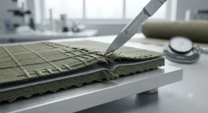Cross-section view showing ripstop nylon weave on a durable rain jacket