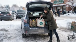 A versatile down jacket for plus size women running weekend errands in the city.