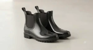 Glossy waterproof Chelsea ankle rain boots for women displayed on a clean neutral background